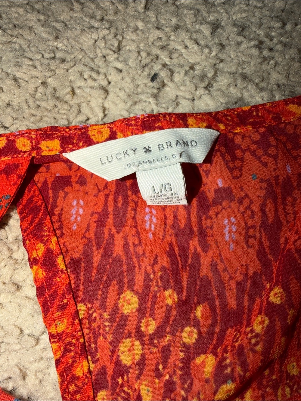 Lucky Brand Red Mixed-Print Short Sleeve Blouse - Picture 2 of 3